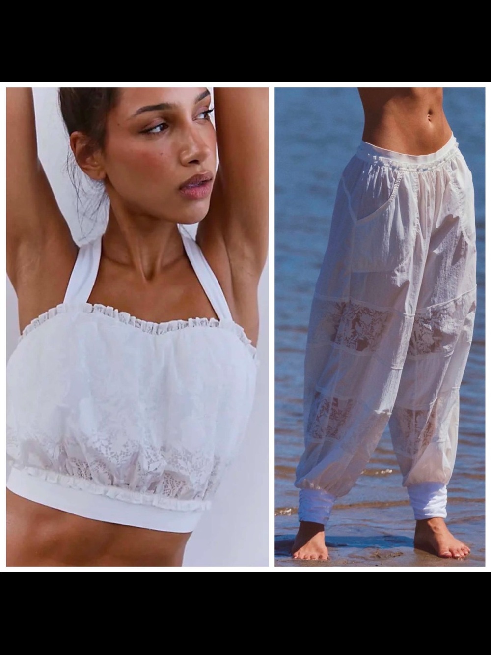 FP Movement by Free People White Lace-Panel Track Joggers & Crop Tank